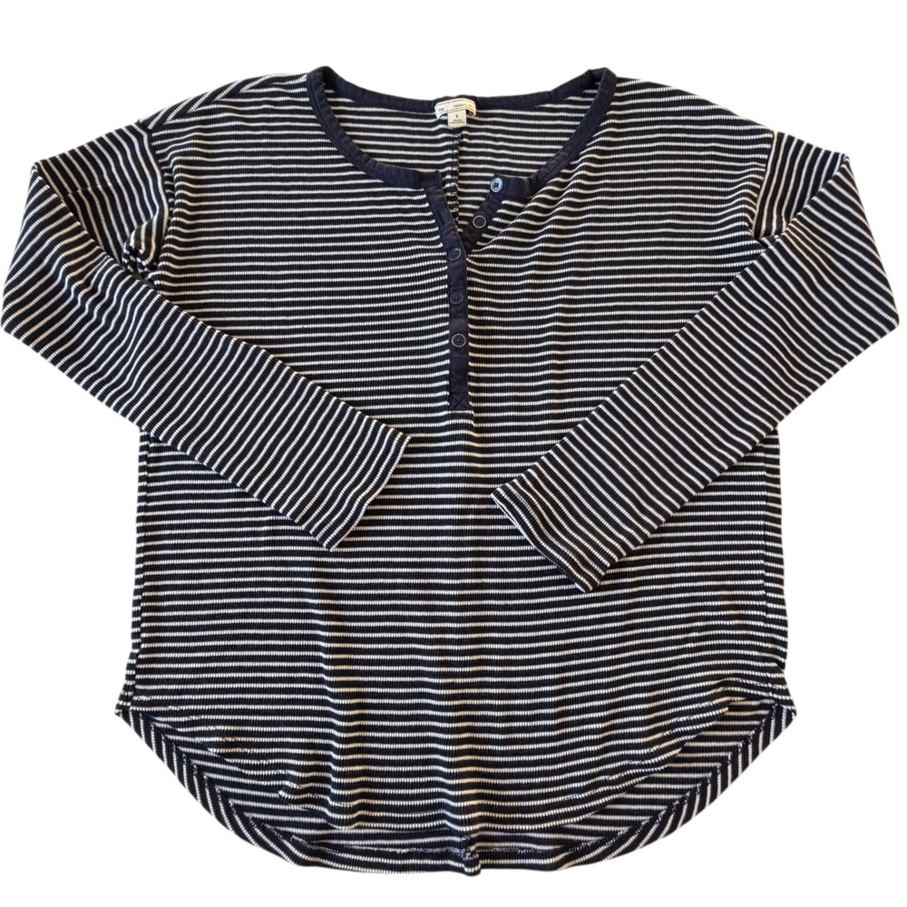 Gap Henley Top Womens Navy Blue‎ White Striped Size S Ribbed Casual Y2K